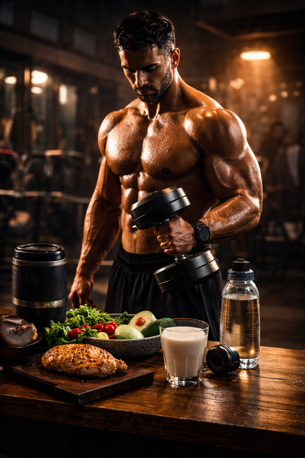 A premium image representing strength, health, nutrition, and physical performance